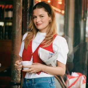 J.Crew cashmere cropped cable knit sweater vest in red. NWT